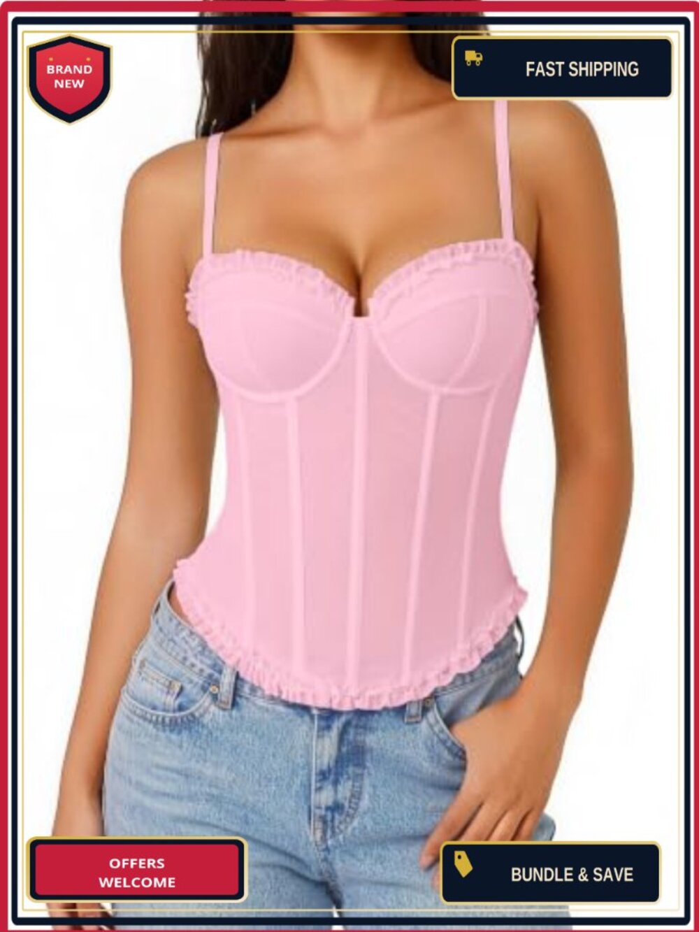 Avidlove Corset Top V Neck Bustier Underwire Ruffle Removable Straps